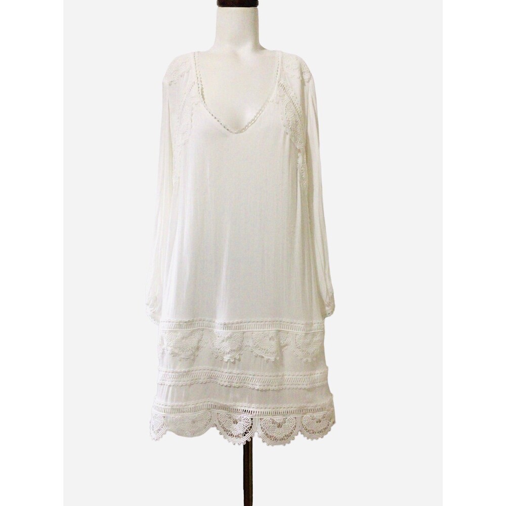 White Ruffle JET SET Diaries TJD Romantic Eyelet Sheath Dress Sz L